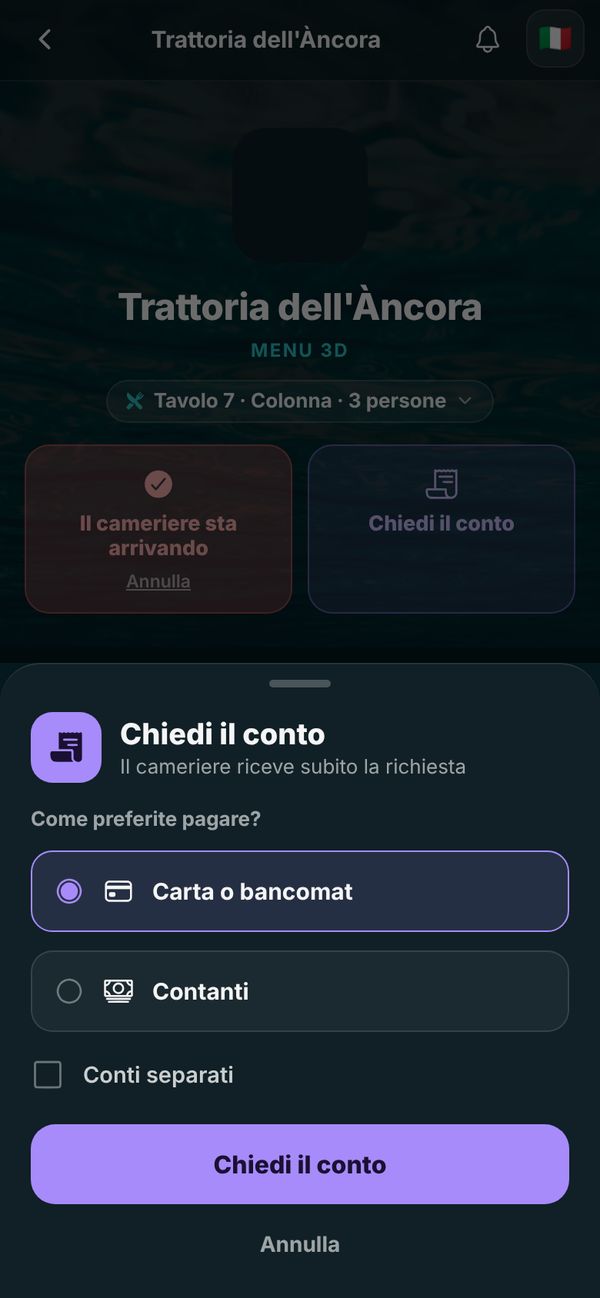 Richiesta del conto dal telefono