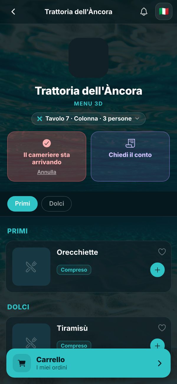 Menu del ristorante sul telefono del cliente